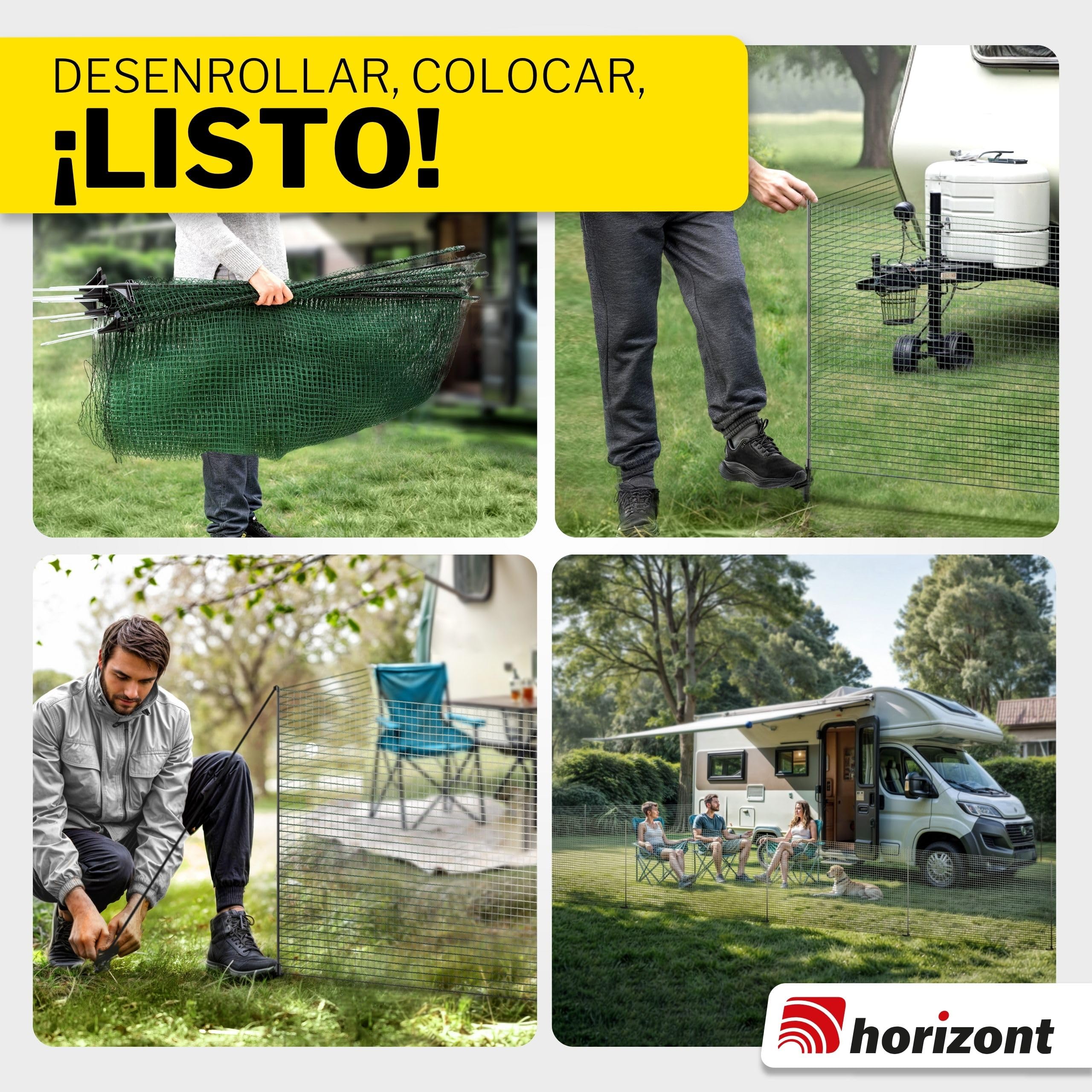 horizont Valla de límite FIX, valla móvil de 25 m de largo, 120 cm de alto, ideal para mascotas grandes, valla para perros, camping, red de jardín, incluye 15 estacas, valla de barrera, valla de
