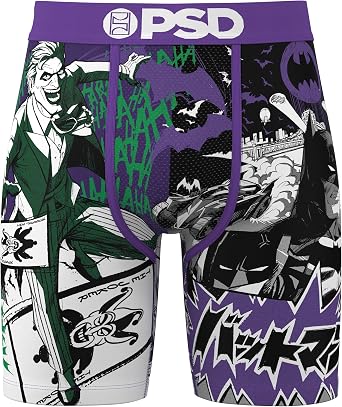 PSD Men's Boxer Briefs - Bat Joker Split, 7 Inch Inseam, Moisture-Wicking, 4-Way Stretch, Boxer Briefs for Men, X-Large