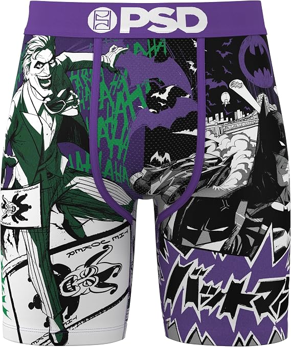 PSD Men's Boxer Briefs - Bat Joker Split, 7 Inch Inseam, Moisture-Wicking, 4-Way Stretch, Boxer Briefs for Men, X-Large