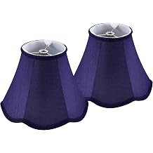 GOSO Set of 2 Small Blue Scalloped Lampshades,4"Top8" Bottom 6.4" High Spider Bell Mini Lamp Shade for Table Lamps/Wall Lamp,Barrel Natural Faux Silk Shade Repalcement,Modern