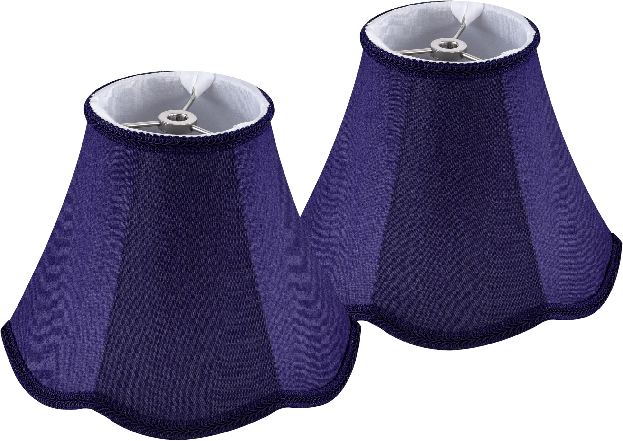 GOSO Set of 2 Small Blue Scalloped Lampshades,4"Top×8" Bottom× 6.4" High Spider Bell Mini Lamp Shade for Table Lamps/Wall Lamp,Barrel Natural Faux Silk Shade Repalcement,Modern