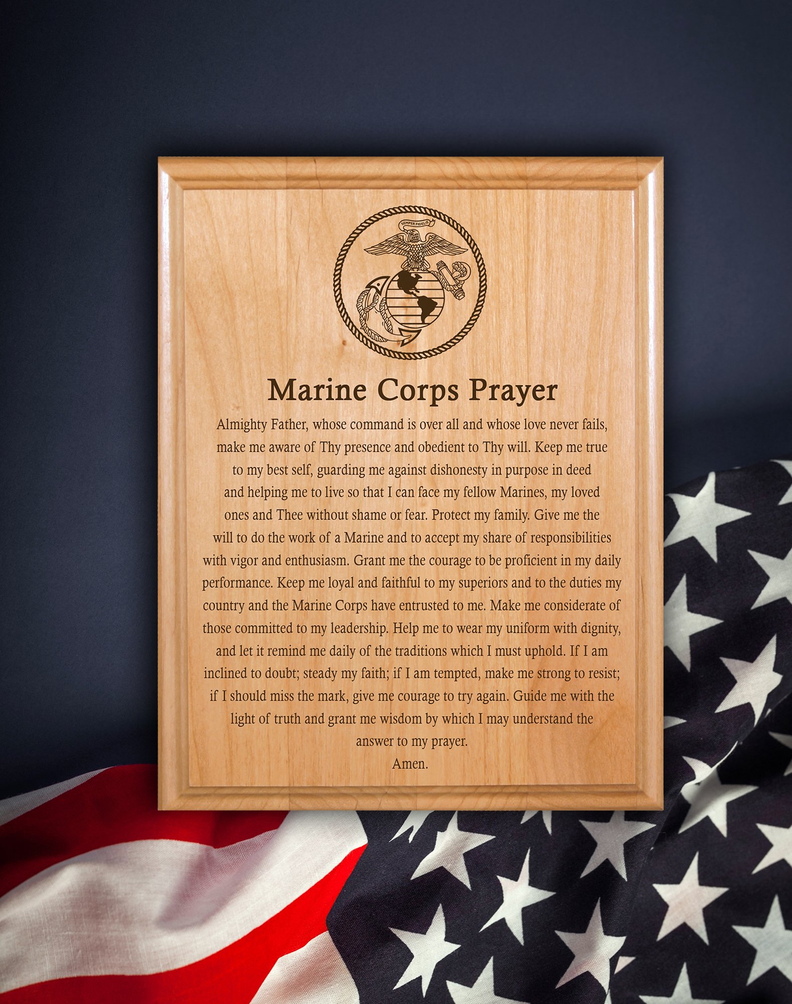 Genuine Cherry Marine Corps Prayer Plaque