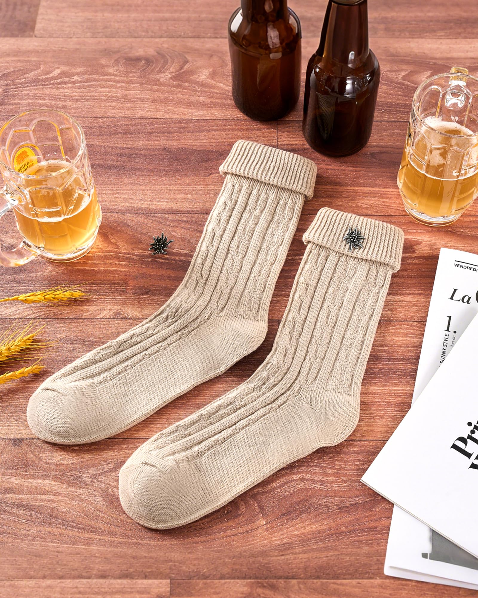 Effeet 1 Paar Kurze Trachtensocken für Herren und Damen mit Edelweiß-Pin, perfekte Trachtenstrümpfe für das Oktoberfest - 3