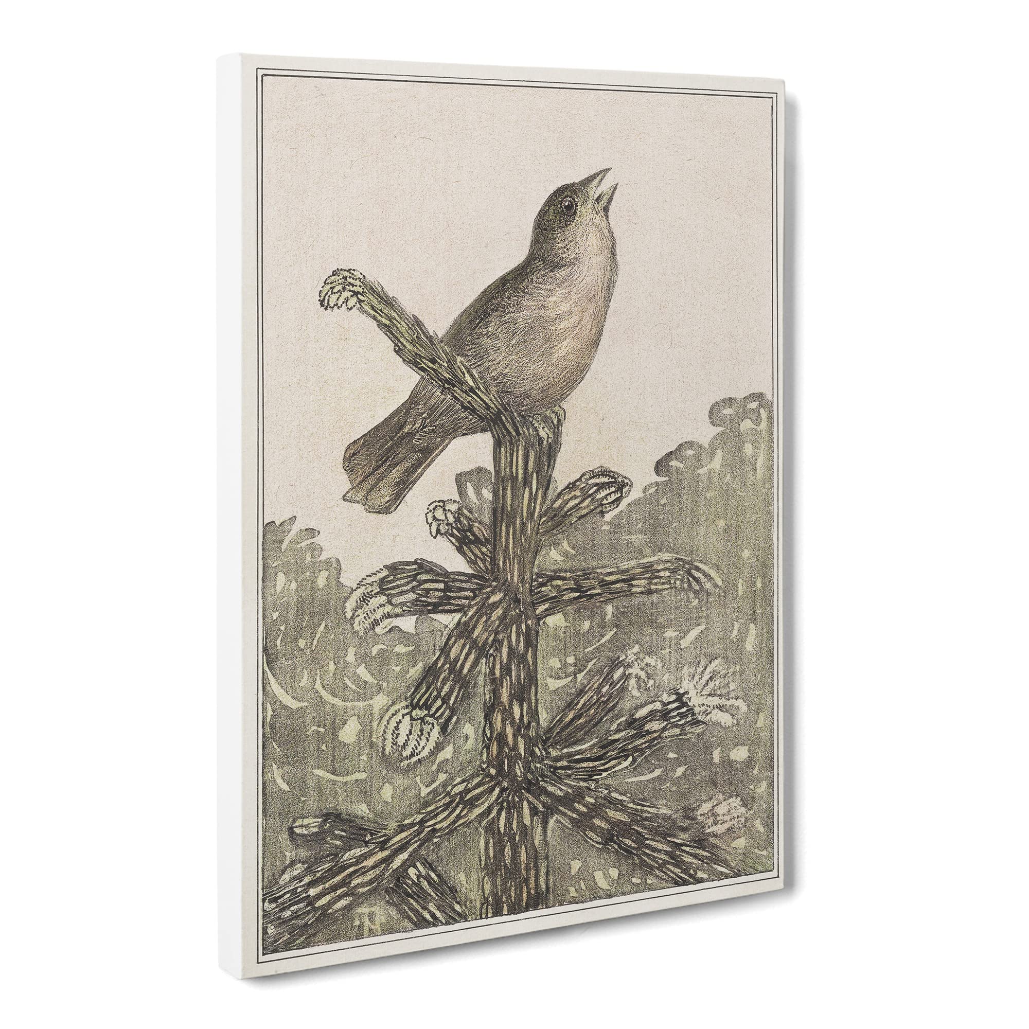 Singing Bird On Pine Tree By Theo Van Hoytema Canvas Print, Mixed, 25L x 50W cm