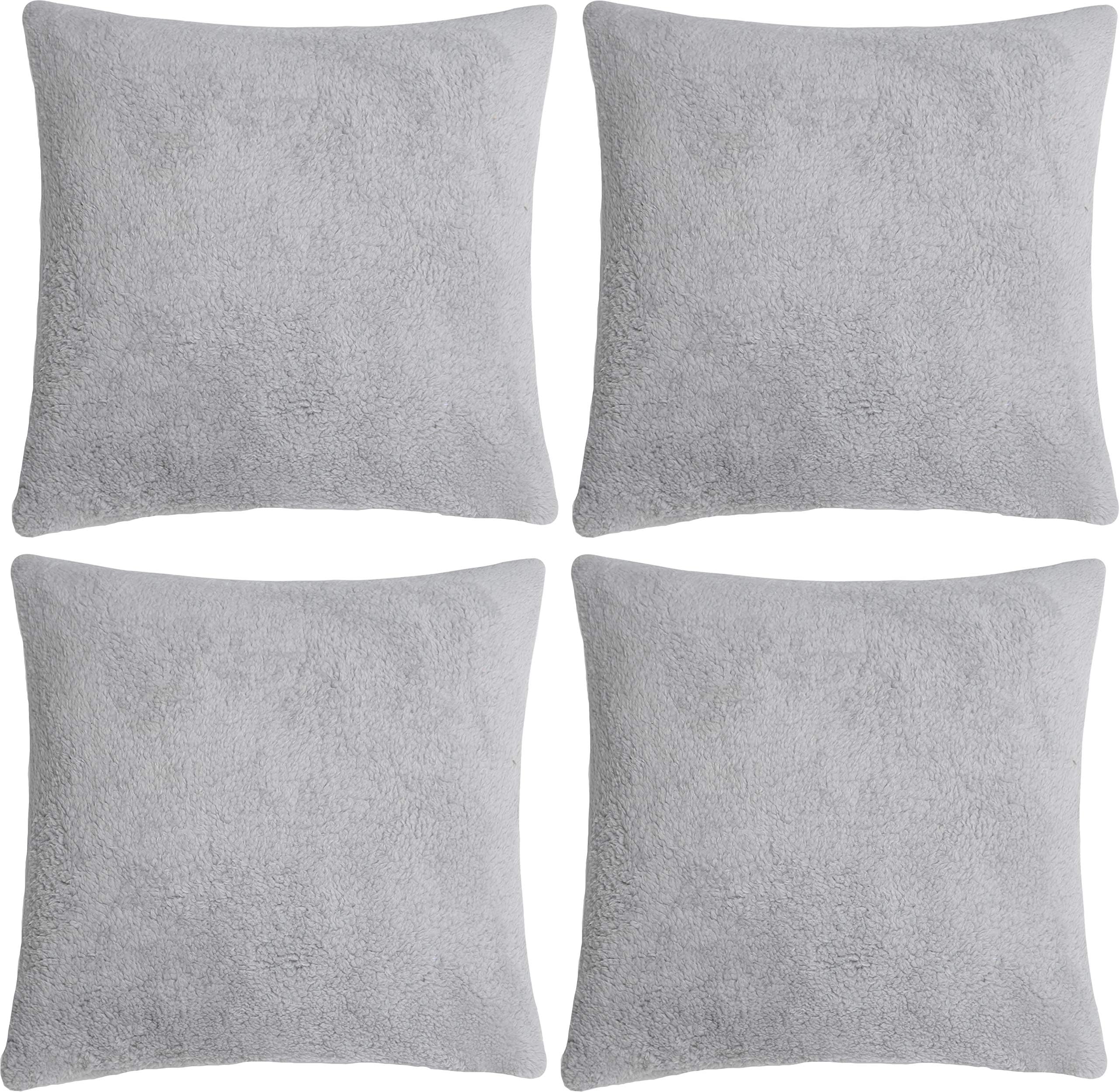 Adore HomeAdore Home 4 x Teddy Soft Cushion Cover Luxury Super Soft Faux Fur Covers, Silver