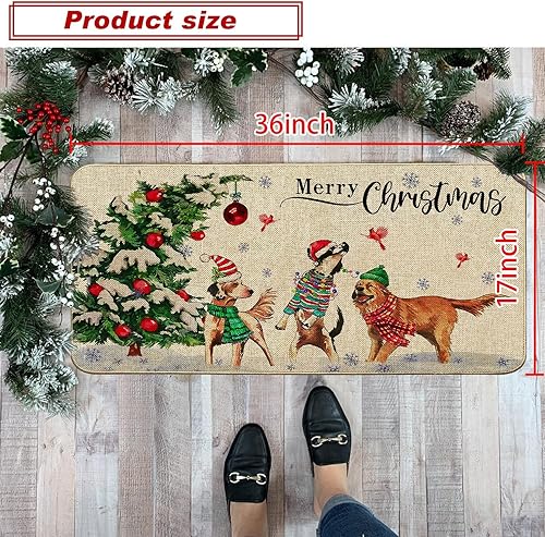 Miniatura 3 de Baccessor Felpudo de Navidad con diseño de árboles de Navidad, a cuadros, decorativo para interiores y exteriores, tapete de puerta de bienvenida de