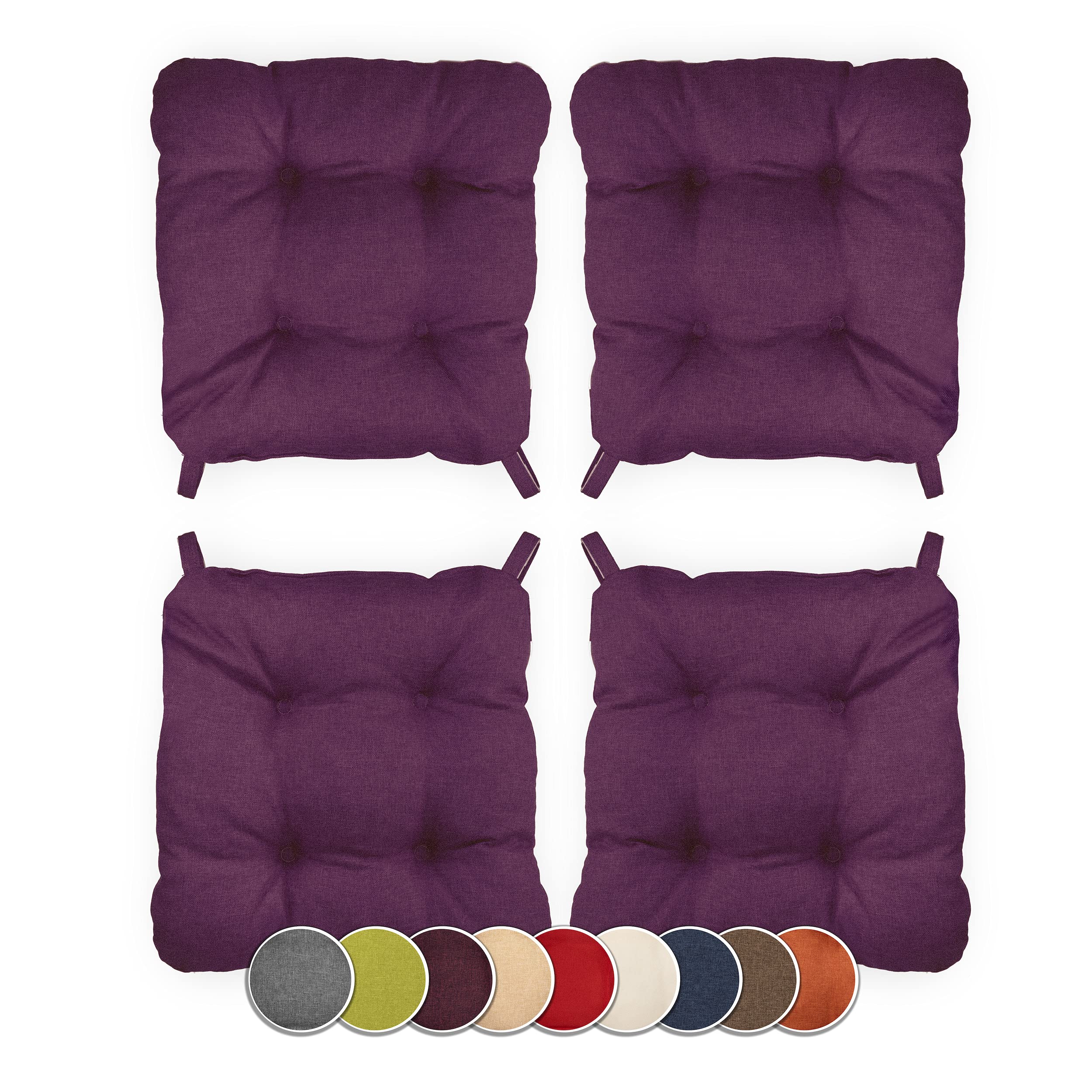 sunnypillow Lot de 4 galettes de Chaise en Forme de trapèze Assise Confortable avec Bande de Velcros Intérieure extérieure Dimensions: 40 (arrière) 35 (derrière) x 40 x 8 cm Violet