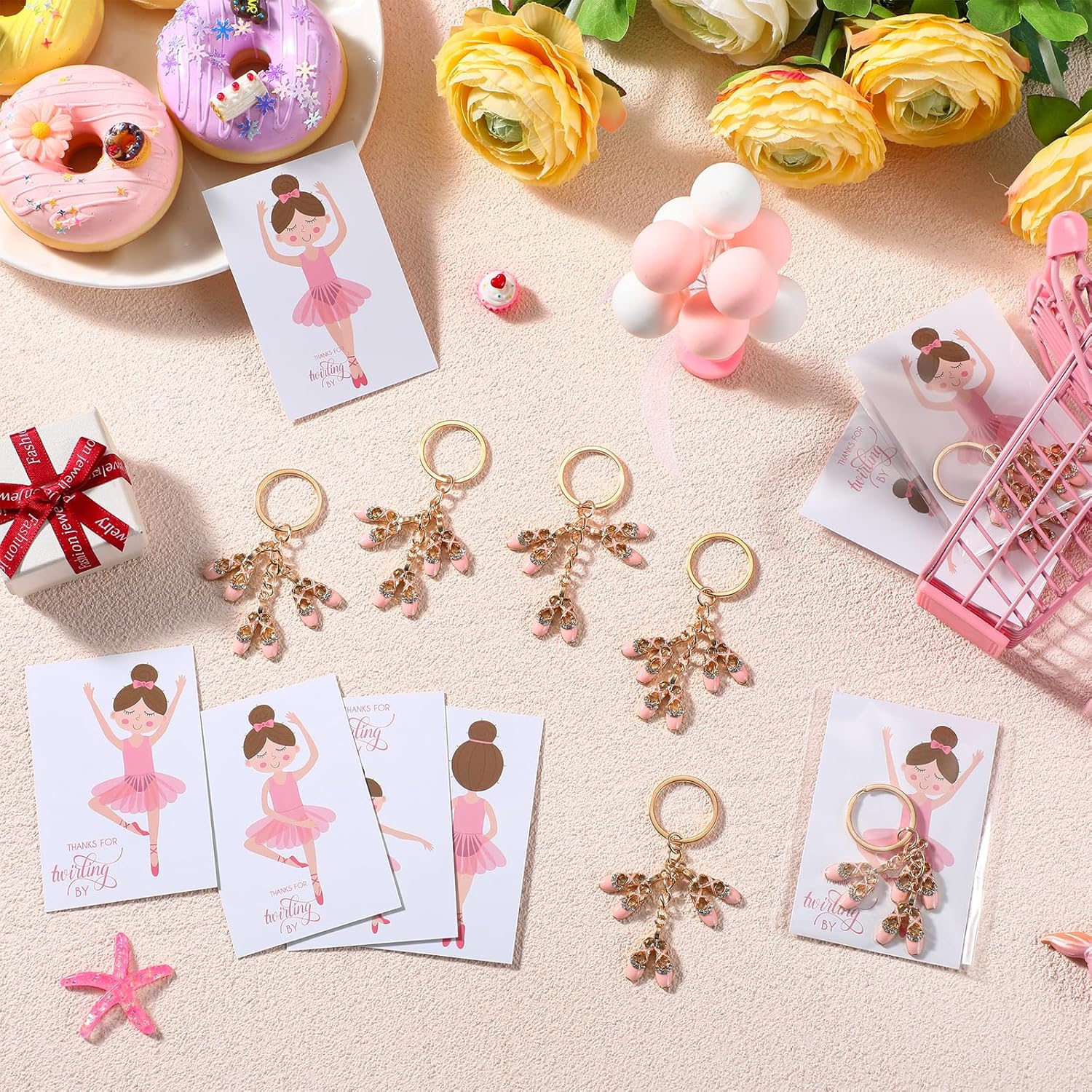30 Set Ballerina Party Favors for Girls Ballet Shoes Keychain Ballerina Parties Decorations Pointe Shoes Keyring with Thank You Cards Birthday Party Favors Dance Recital Gift for Dancer Women