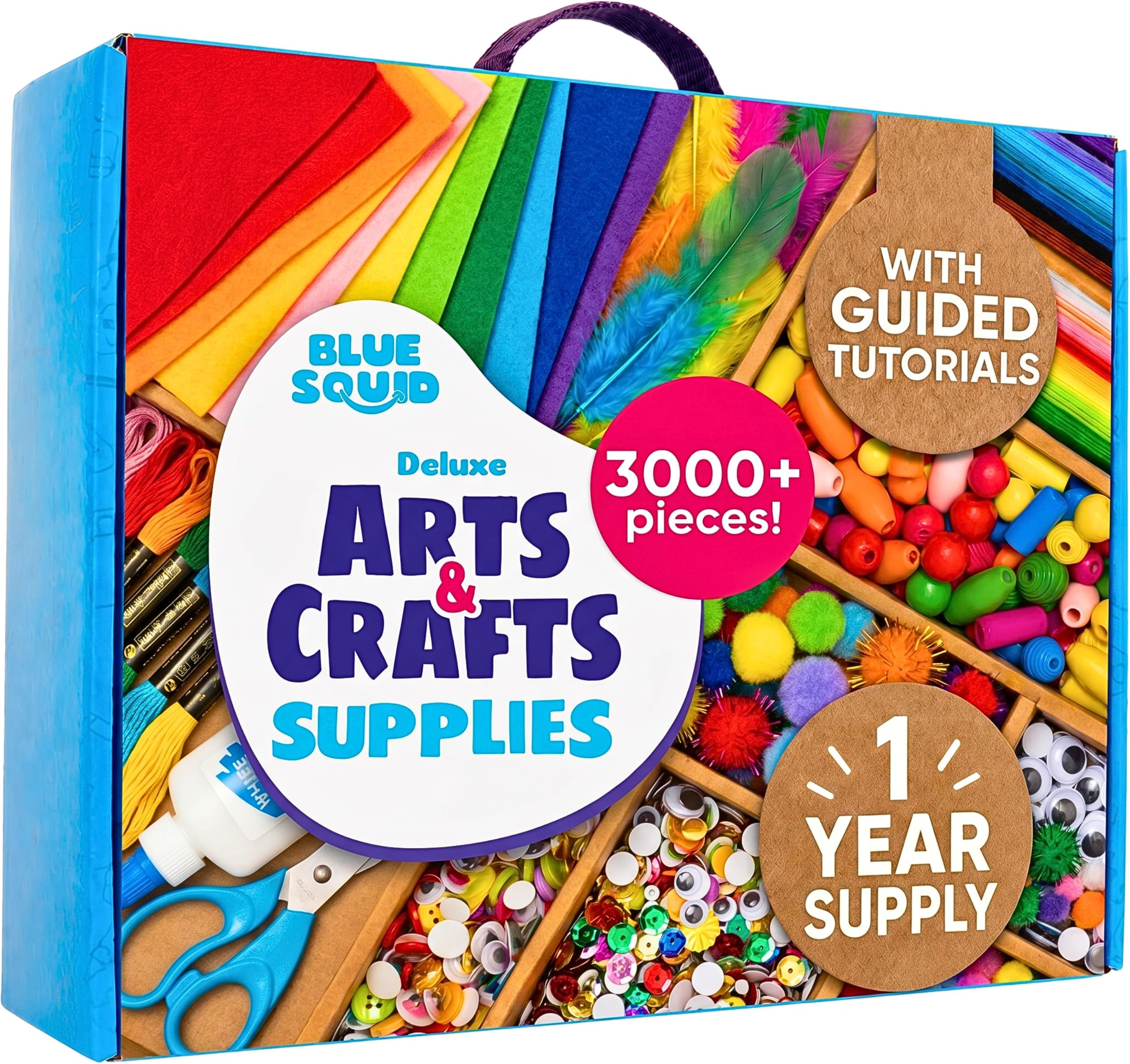 Arts & Crafts Chest - 3000+ pcs Deluxe Craft Kits for Kids Supplies Box, 2 Drawers, 18 Compartments, Sturdy Handle - Art and Crafting Kit Kids Craft Set, School Supply for Ages 3-8, 9-12