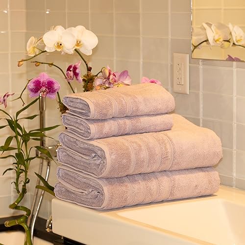 Miniatura 2 de Mosobam Lujoso juego de toallas turcas de 4 piezas XL 35 x 70 16 x 30 pulgadas, lavanda aura, 24.69 ozm de viscosa de bambú y algodón peinado turco