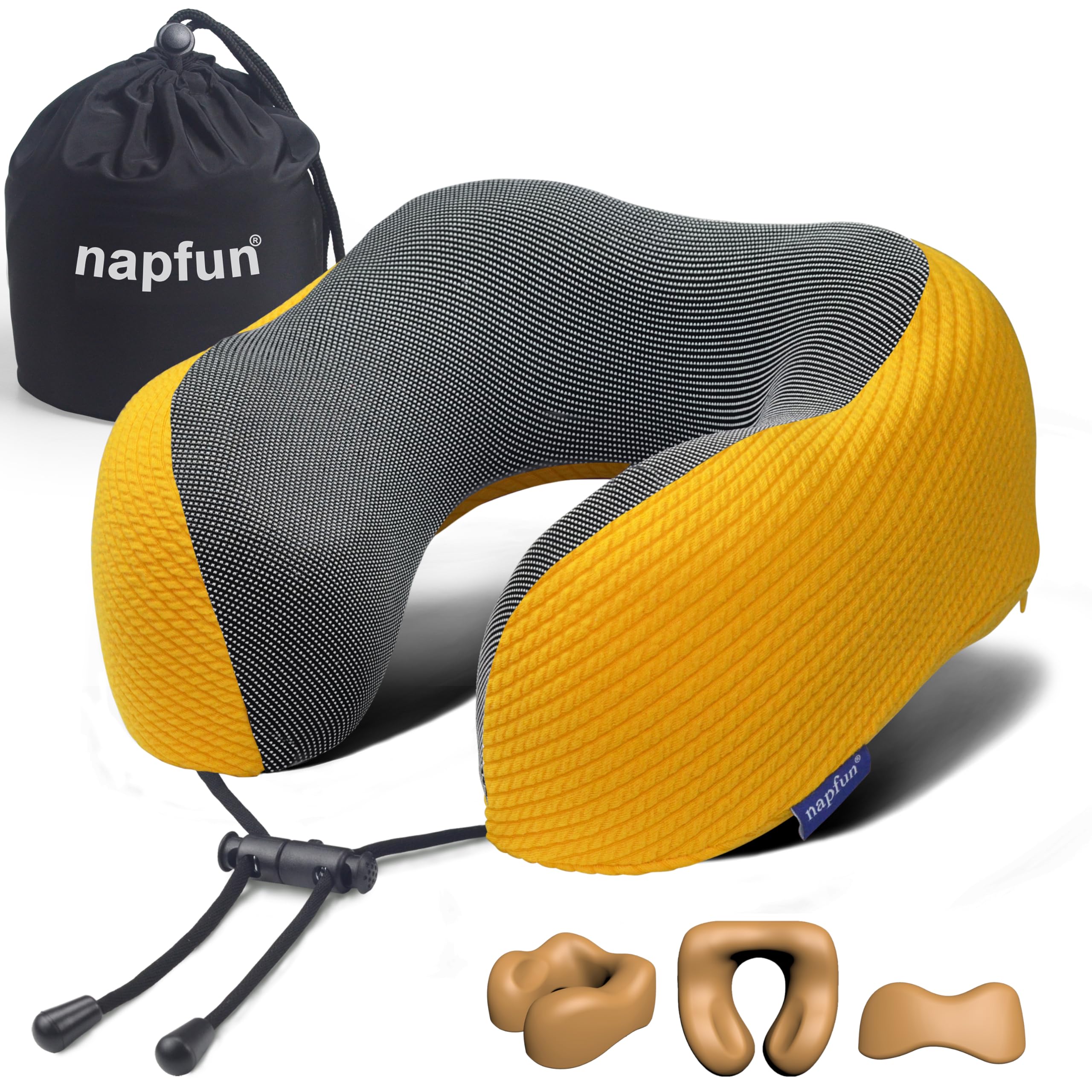 napfun Neck Pillow for Travel, Memory Foam Airplane Pillow, Yellow