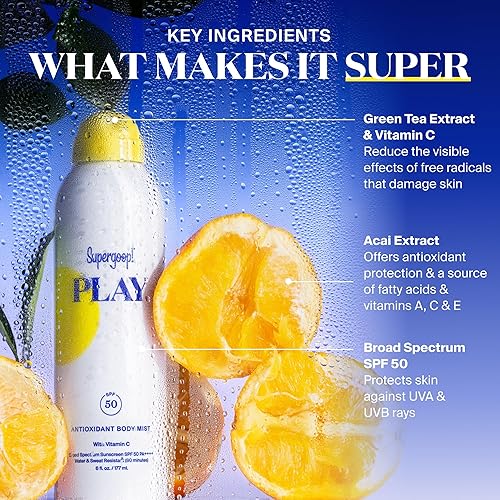 Miniatura 5 de Supergoop! PLAY SPF 50 - Spray antioxidante corporal con vitamina C, 3 onzas líquidas, paquete de 2 unidades, protector solar de amplio espectro