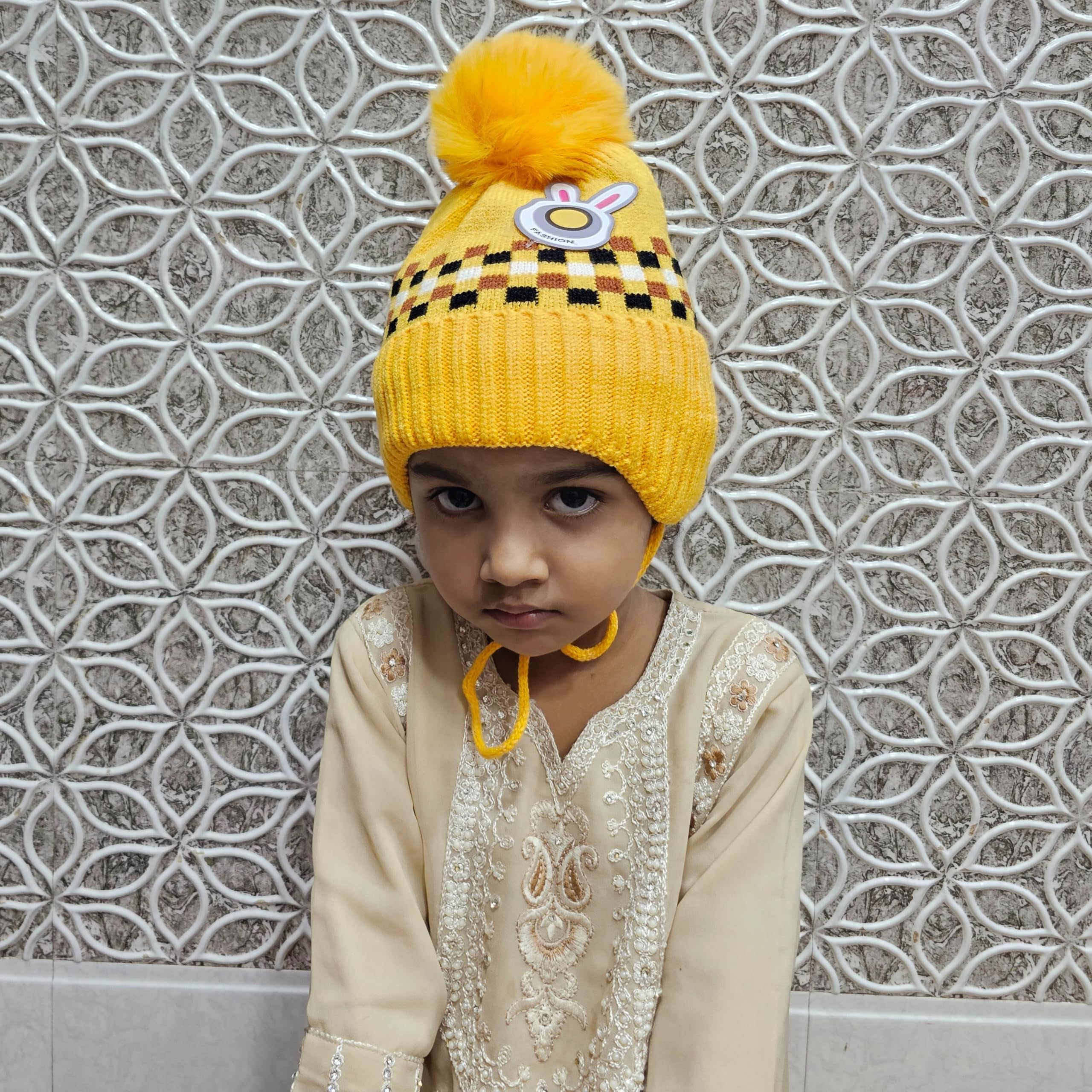 Tomorrow Winter, Cozy Knit Toddlers, Winter 2-7 Years, Warm Beanie for Kids, Pom-Pom Beanie, Beanie Hat with Ear Flaps (in, Age, 2 Years, 7 Years) Yellow 3