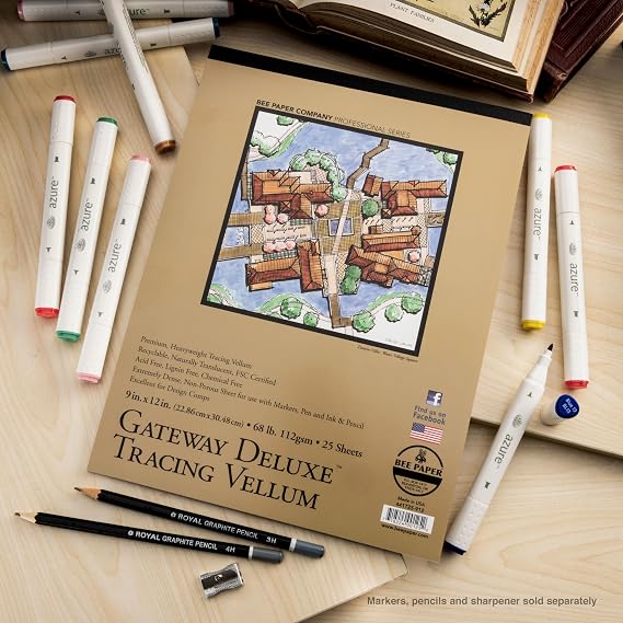 Bee Paper - 9x 12 Gateway Deluxe Tracing Vellum Paper Pad, 25 Sheets