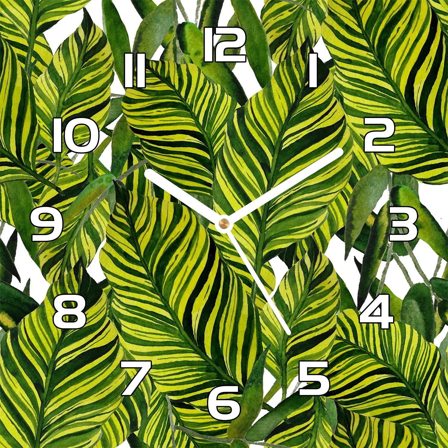 Horloge murale en verre Coloray motif jungle tropicale pour cuisine et salon moderne
