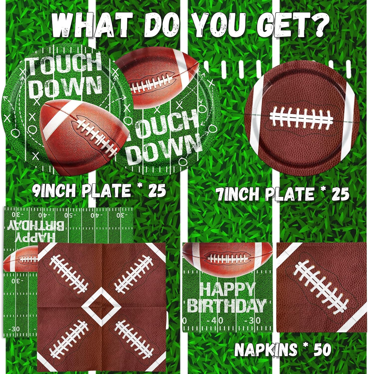 Football Party Supplies Paper Plates and Napkins for Football Birthday Party Football Gameday Tailgate Party, Football Theme Party Decoration, Serve 25 - Image 6