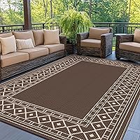 GENIMO 5'x8' Waterproof Reversible Outdoor Rug for Patio Deck Camping RV - Plastic Straw Carpet Coffee Beige Geometric Design
