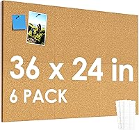MaxGear 6-Pack 12x12 Cork Board Tiles - 36x24 Large Wall Bulletin Board with Pushpins & Removable Adhesive for Office, School, Home