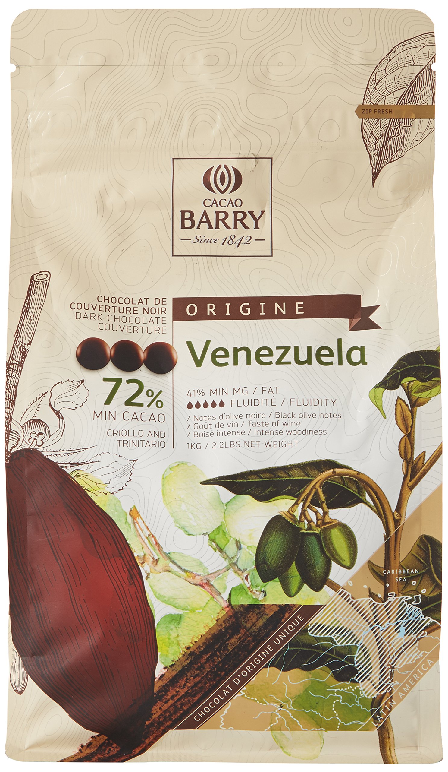 CACAO BARRY 72% Min Cacao Chocolat Venezuela Pistoles 1 kg