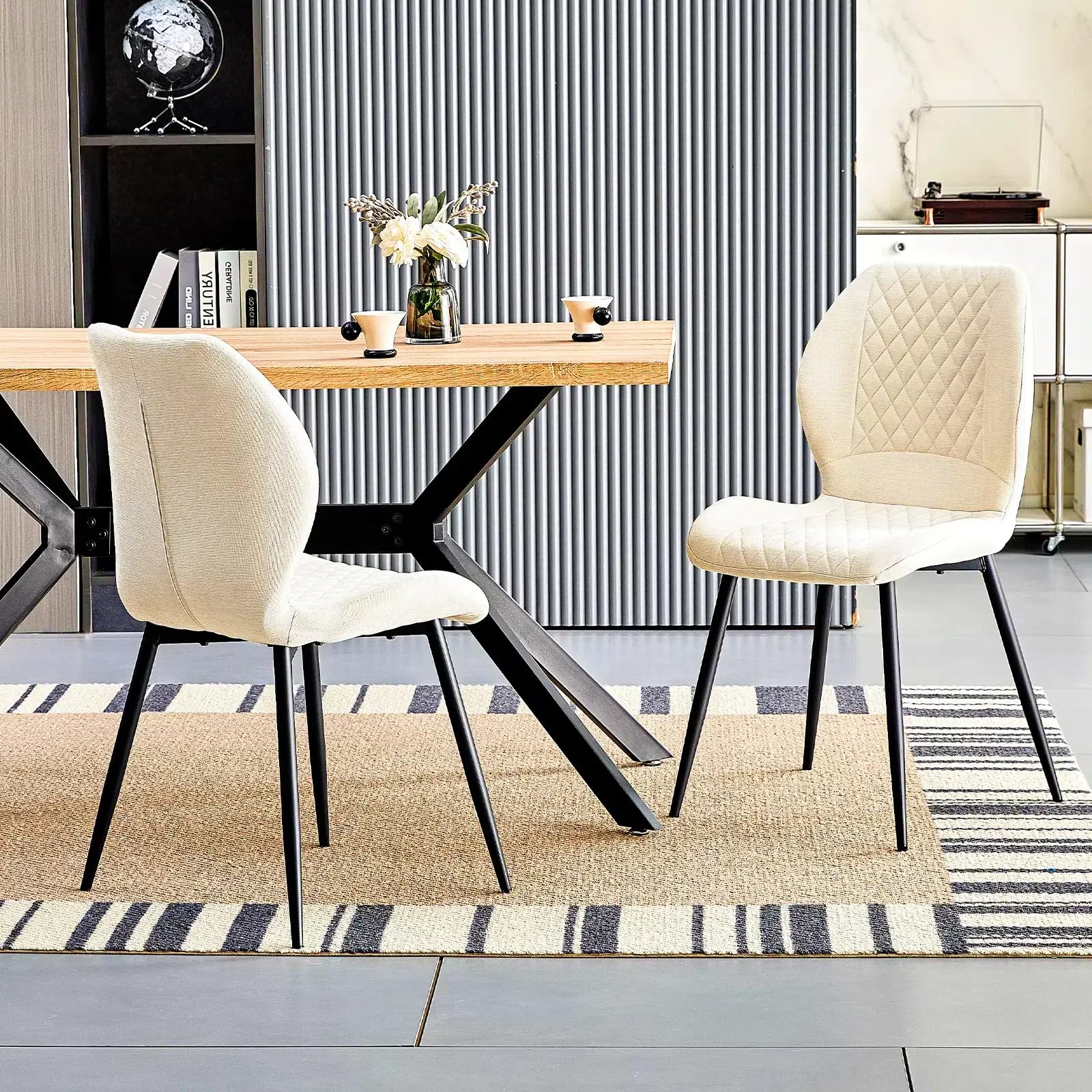 JIJIAN Lot de 6 chaises de salle à manger, de cuisine, de salon, rembourrées, ergonomiques en lin, pour salle à manger, cuisine, chambre à coucher, réception, beige
