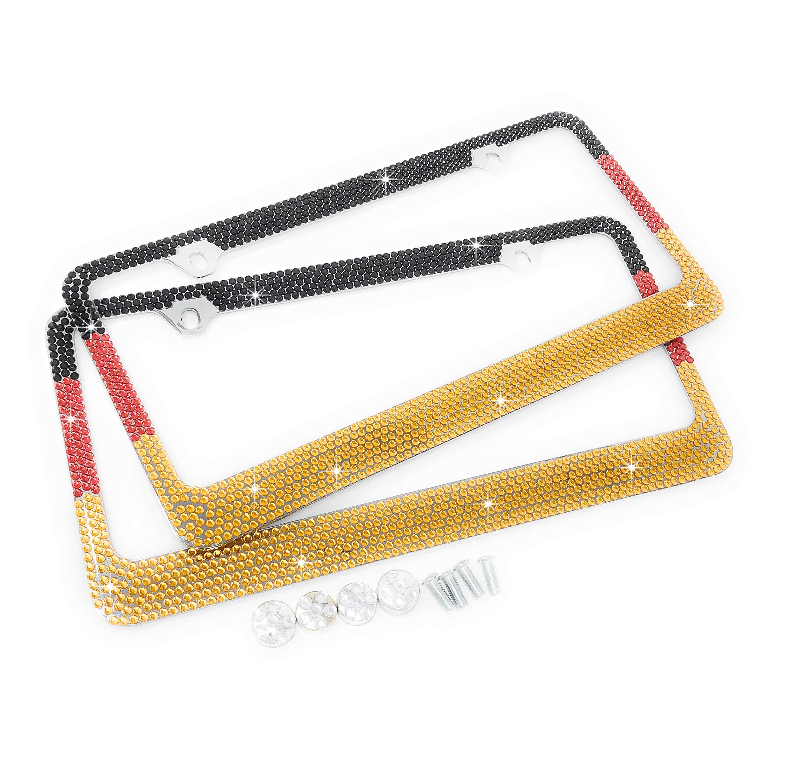JR2 Crystal License Plate Frames - 2 Pack With Leopard Design & Free Crystal Caps | Weather Resistant Bling Frames