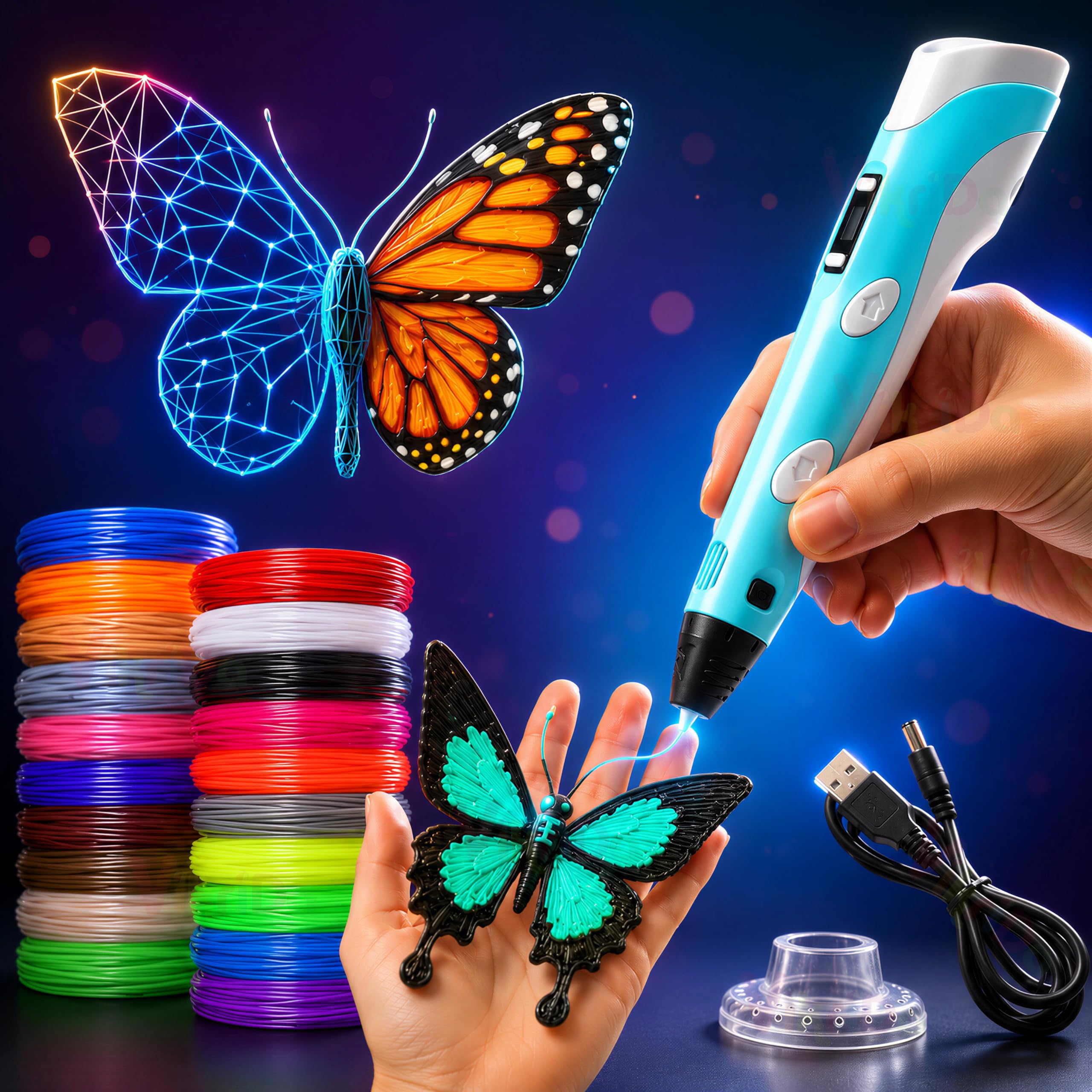 VikriDA Combo Set of 3D Pen, LCD Display with 10 Pcs 5 Metre +3 Pcs 5 Metre Different Color of Pla Filament Refills (1.75 Mm), Creative Modelling, Arts & Craft Kit - Multicolor, Kids-image-49
