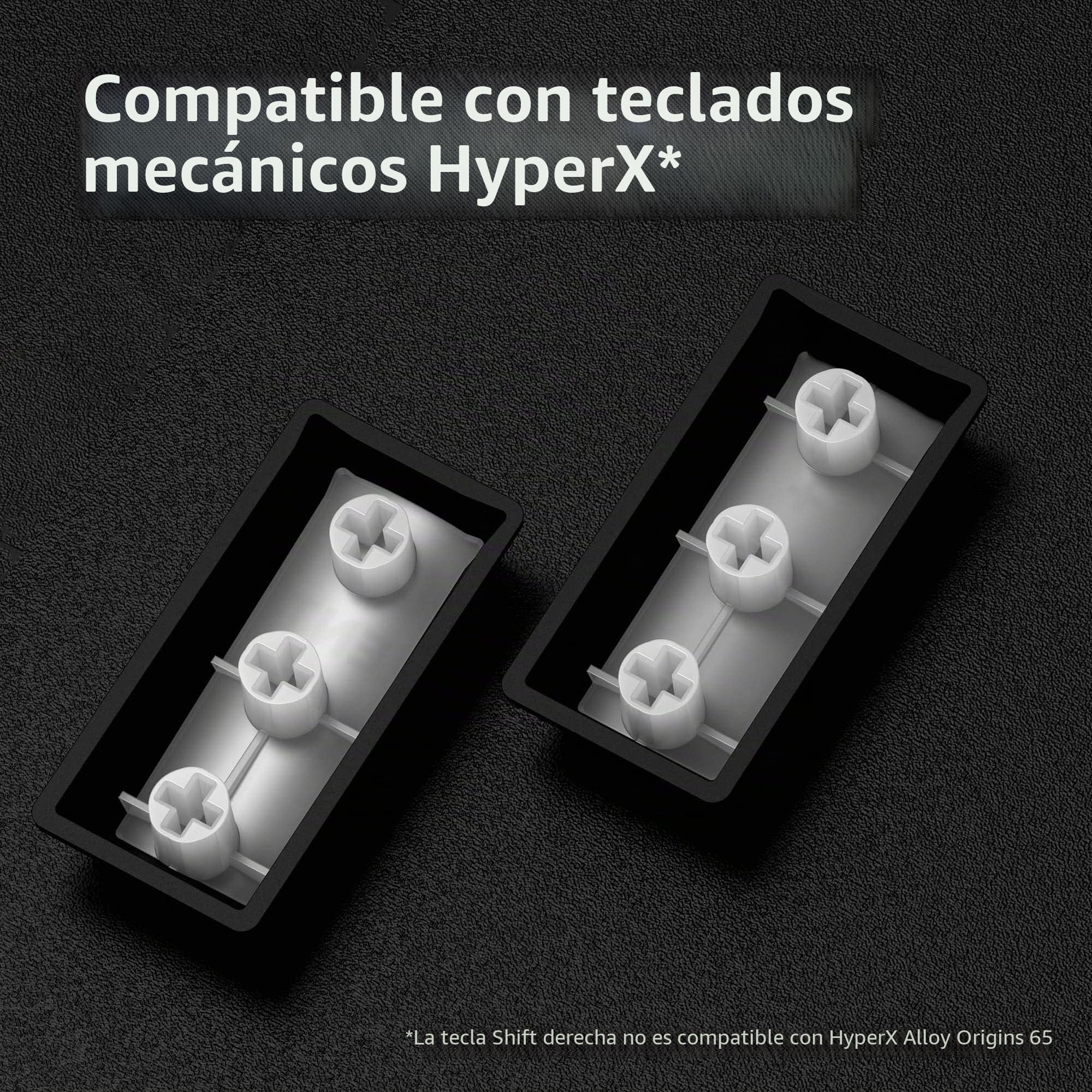 HyperX Teclas PBT, Conjunto completo de teclas, material PBT de doble disparo, diseño en inglés (EE. UU.), 104Teclas, Negro
