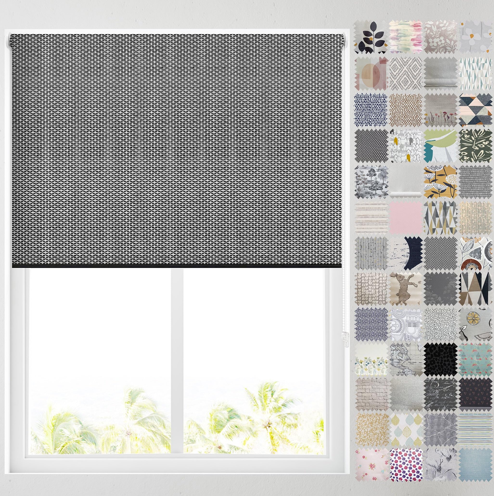 Barnes Blinds - Blackout Pattern Roller Blinds for Windows, Custom Cut to Size - Thermal Fabric Durable Fittings Easy Fit (Black Embroidered 183cm)