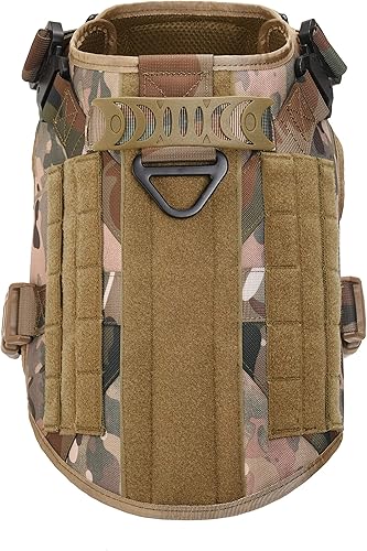 Miniatura 2 de RubRab Chaleco táctico para perro con asa, chaleco Molle de entrenamiento militar con hebillas de metal y paneles de bucle, arnés de servicio para