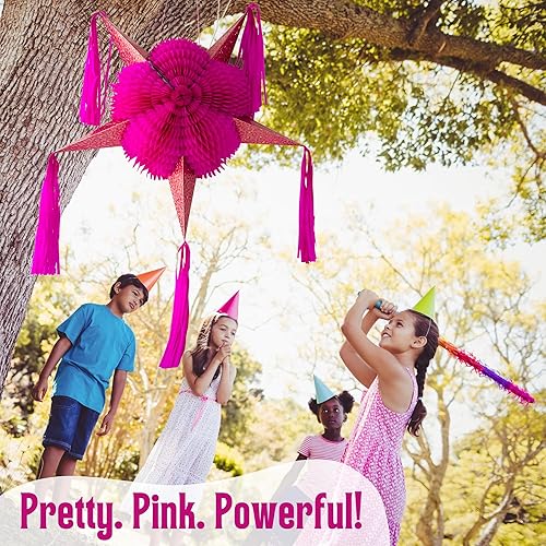 Miniatura 6 de Piñata rosa (32 pulgadas) Barbie rosa con conos de oro rosa con cuerda de 30 pies, piñata para el día de San Valentín, quinceañera, baby shower de