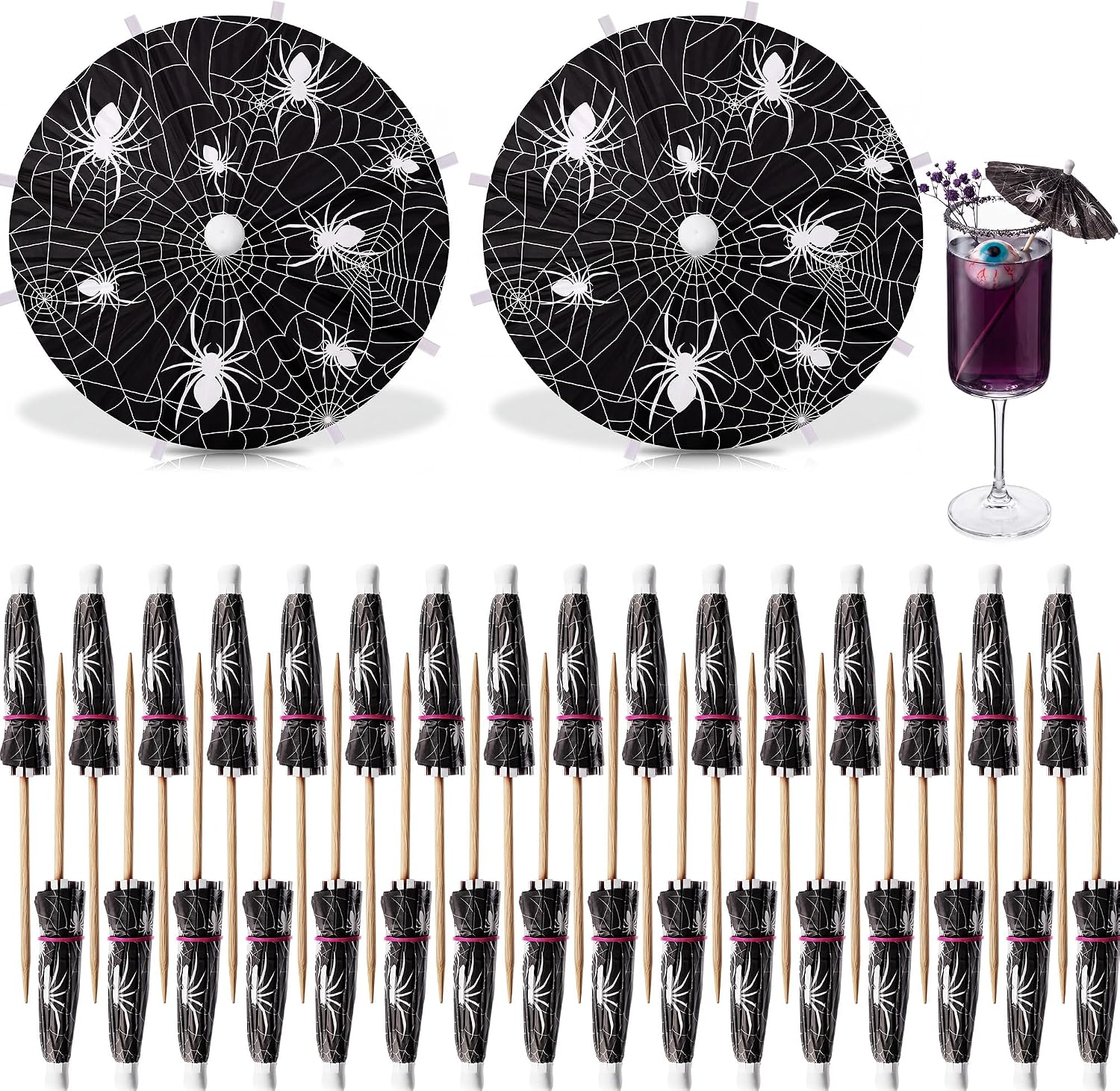 Dansydaisy 100 Pcs Halloween Spider Web Cocktail Umbrella Picks,Black