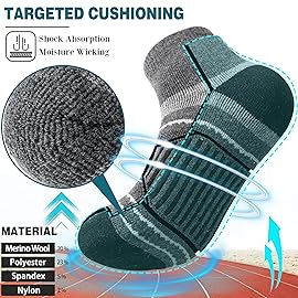 EBMORE Merino Wool Ankle Hiking Socks Compression Warm Winter Thermal Thick Cushion Running Moisture Wicking Quarter Socks Gifts Stocking Stuffers for Men Women 6 Pairs(Black & White,L)