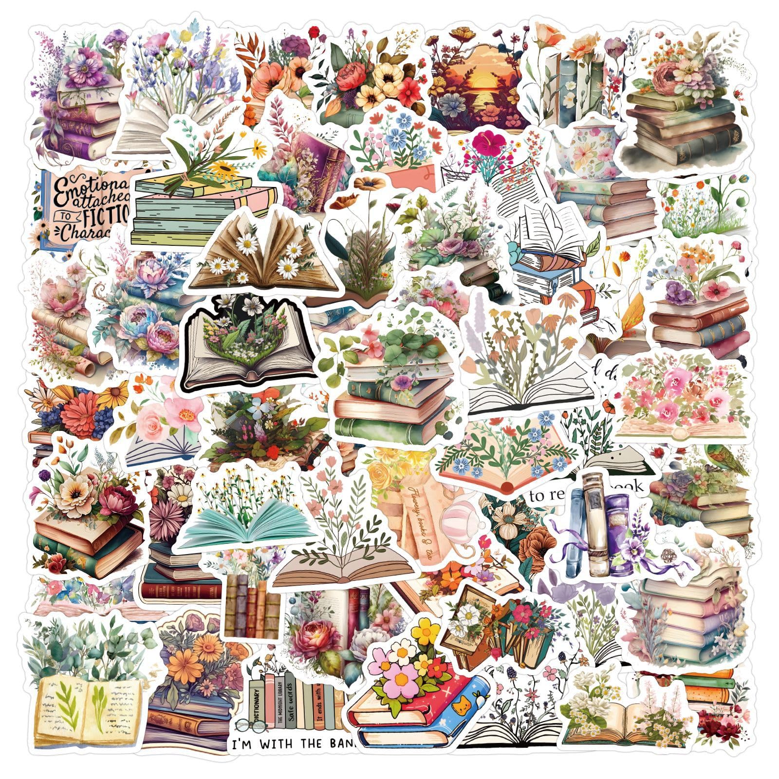 60 adesivi a forma di fiori, adesivi estetici per bottiglie d'acqua, laptop, paraurti, computer, notebook, bambini, adolescenti, ragazze, adulti, regali (libri di fiori)