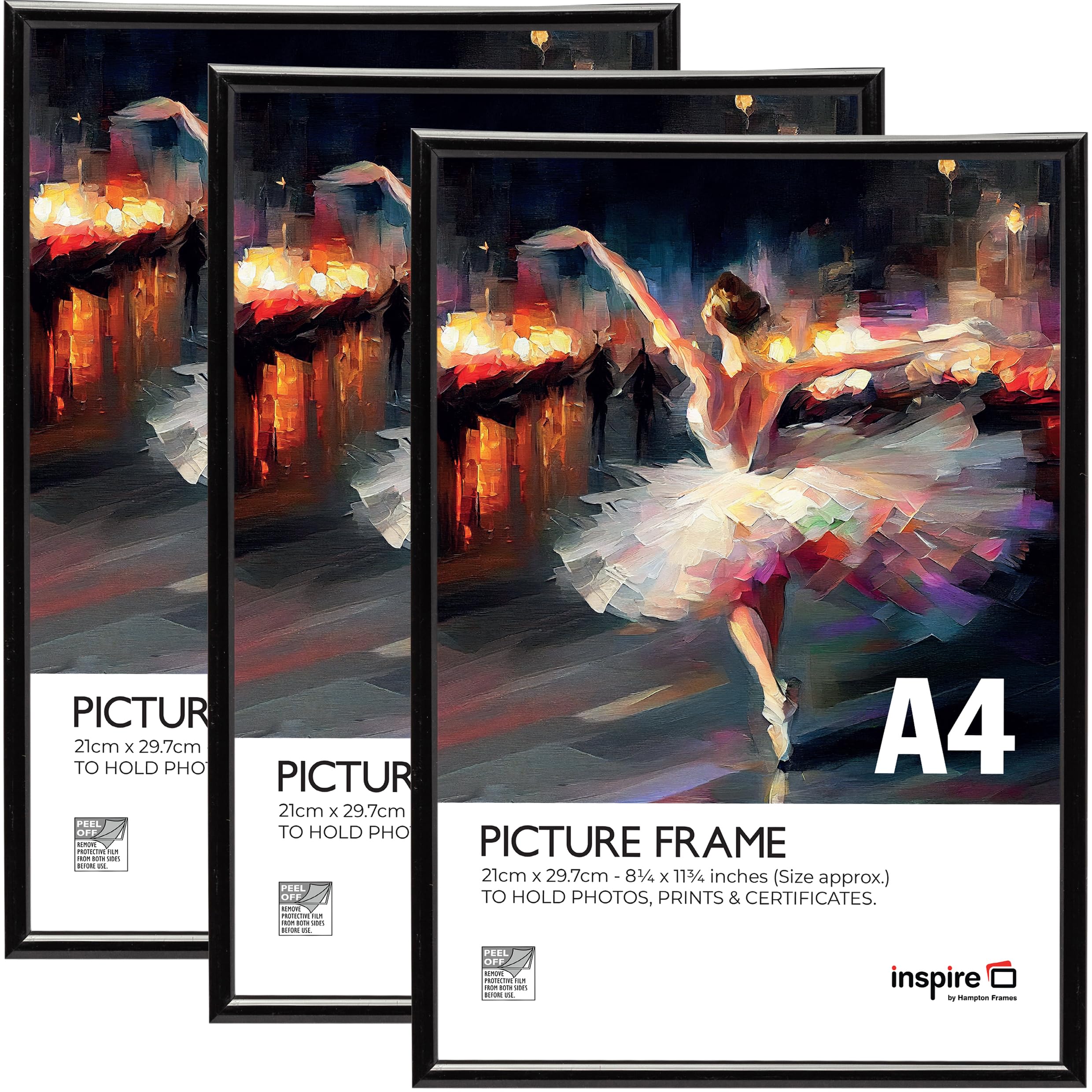 Inspire By Hampton Frames Black Inspire By Hampton Backloader A4 (21X29.7cm) Poster Frame Acrylic (Non-Glass) Front Pack Of 3