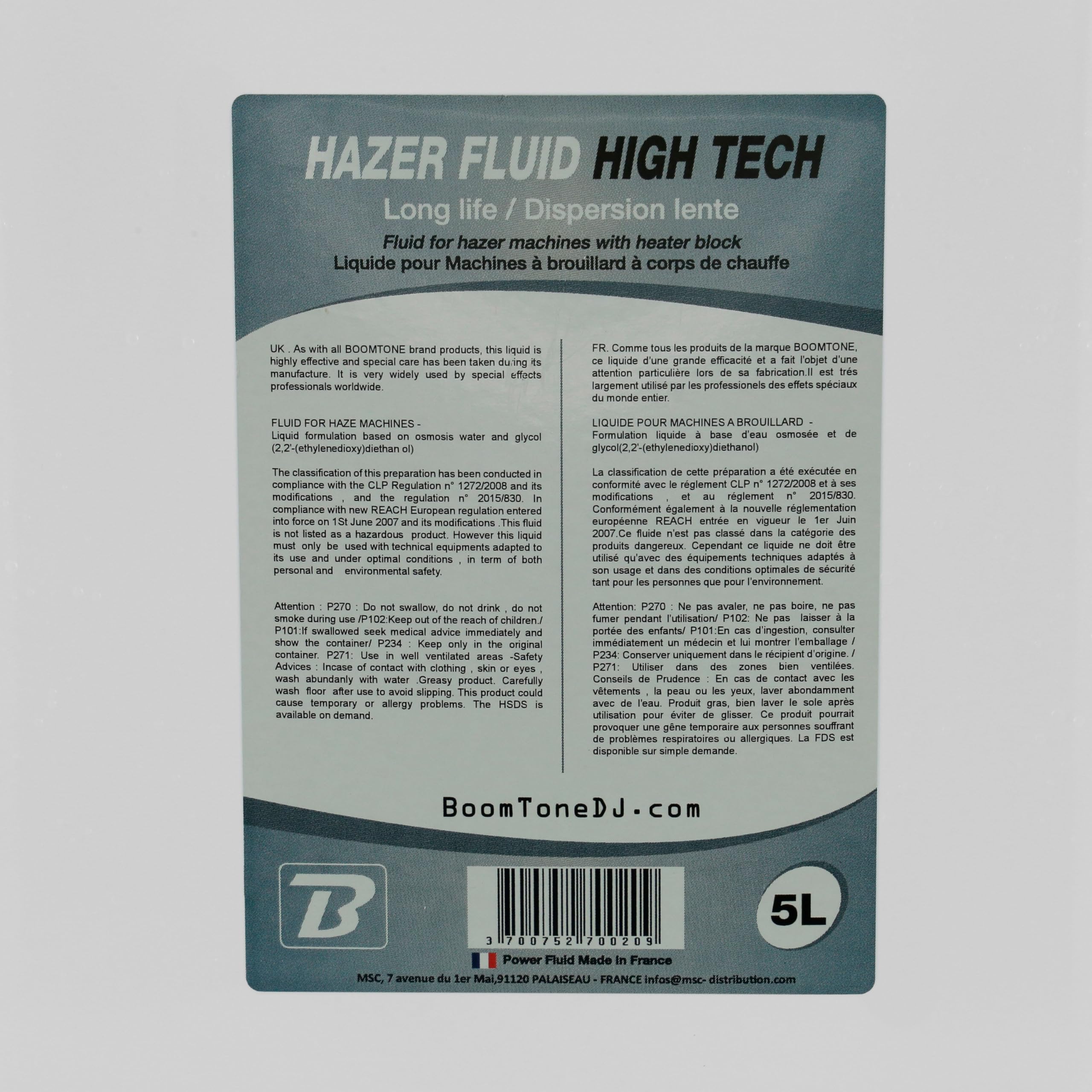 BoomToneDJ Hazer Fluid High Tech 5L Liquide pour Machine à Brouillard