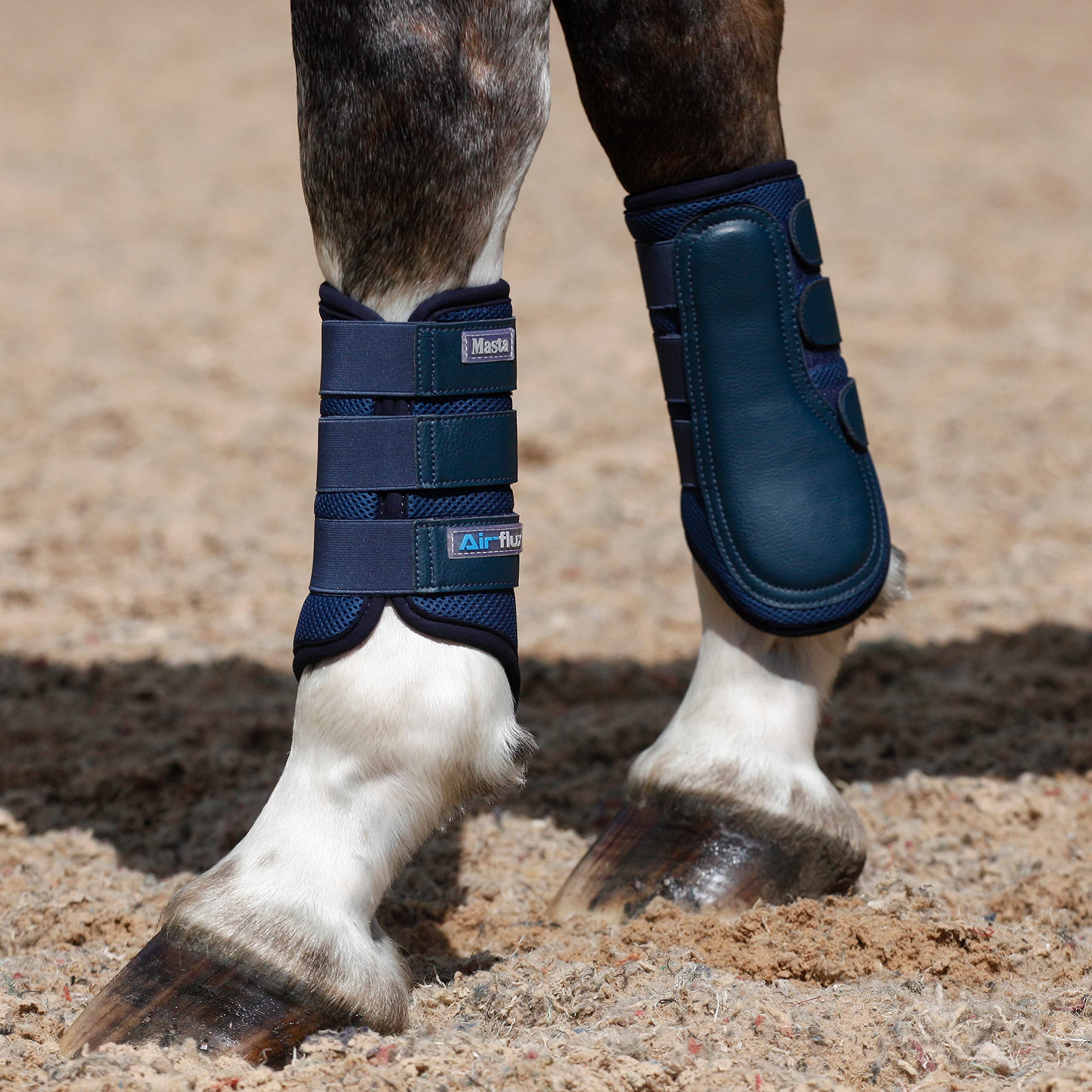 Masta Air-Flux Horse Brushing Boots - Training Neoprene Protective Wrap Boot for Horses with 3D AirMesh - Soft & Comfort Extremely Lightweight Legs Protectors - Set of 2 - Navy Blue, Size Extra Full