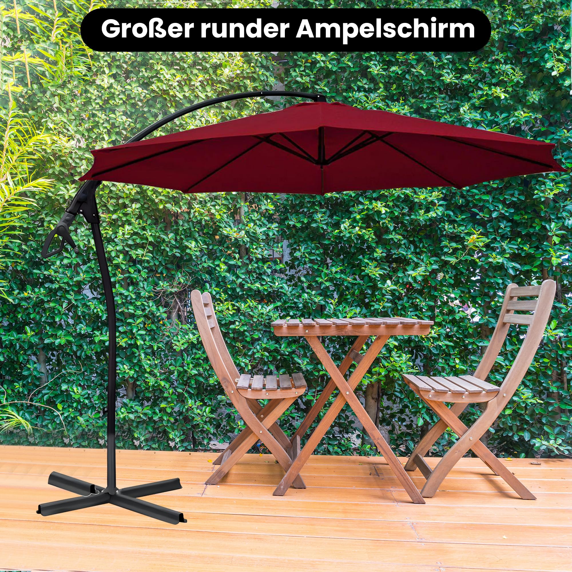 habeig WASSERDICHT Ampelschirm 3m Bordeaux rot durch PVC Schirm 300cm Sonnenschirm