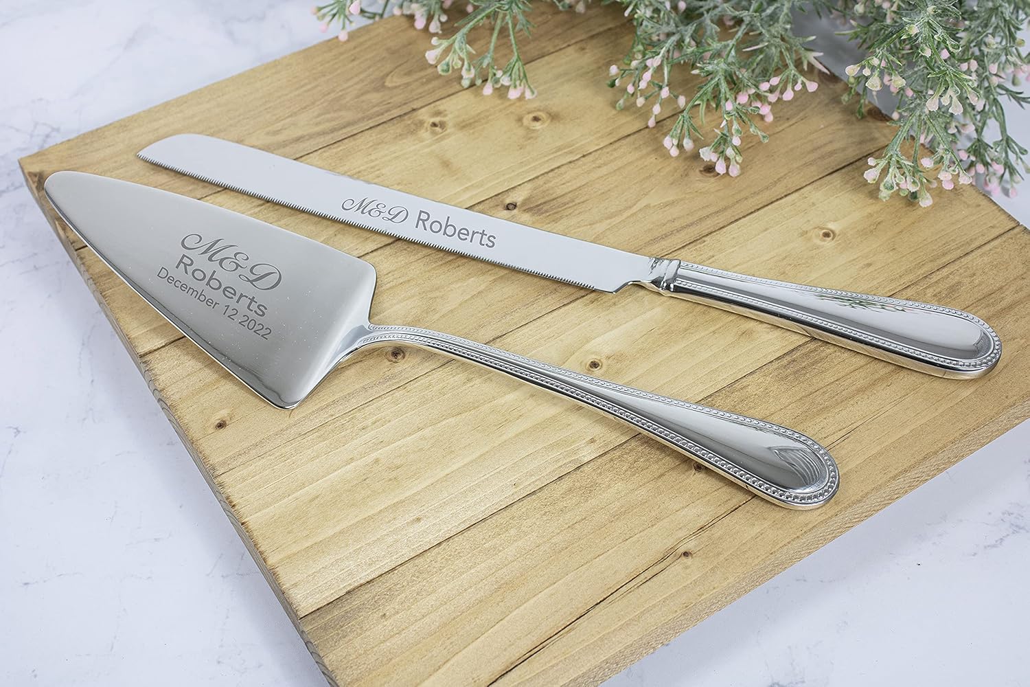 Reed and Barton Personalized Lyndon Silver Wedding Cake Knife and Server Set, Custom Engraved Wedding Cake Cutting Set, Accessories and Gifts for Bride and Groom
