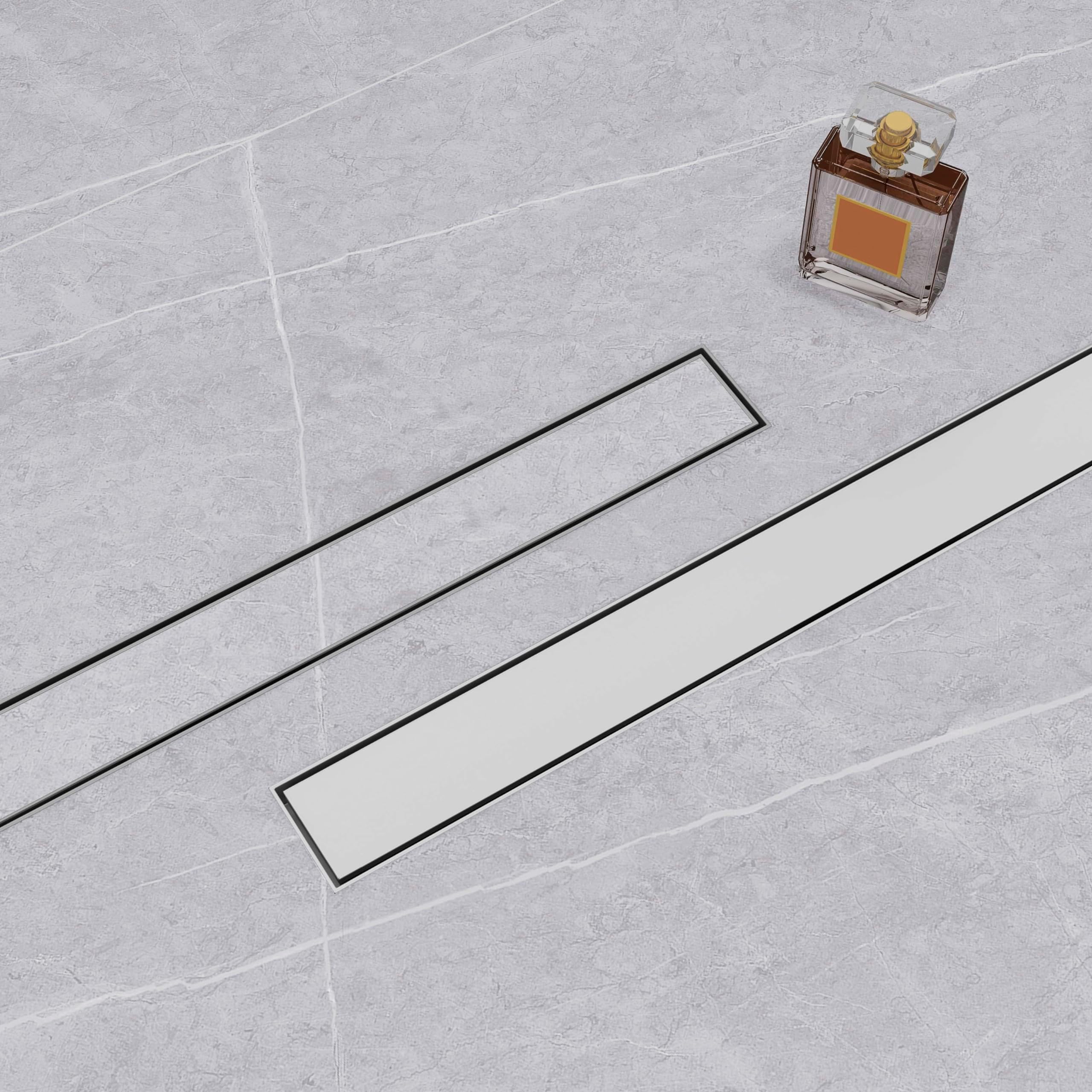 Acezanble 60-80cm Linear Shower Drain, Tile Insert, 304 Stainless Steel Applicable to Multiple Scenarios Linear Drain,Chrome (2 in 1, 700mm)