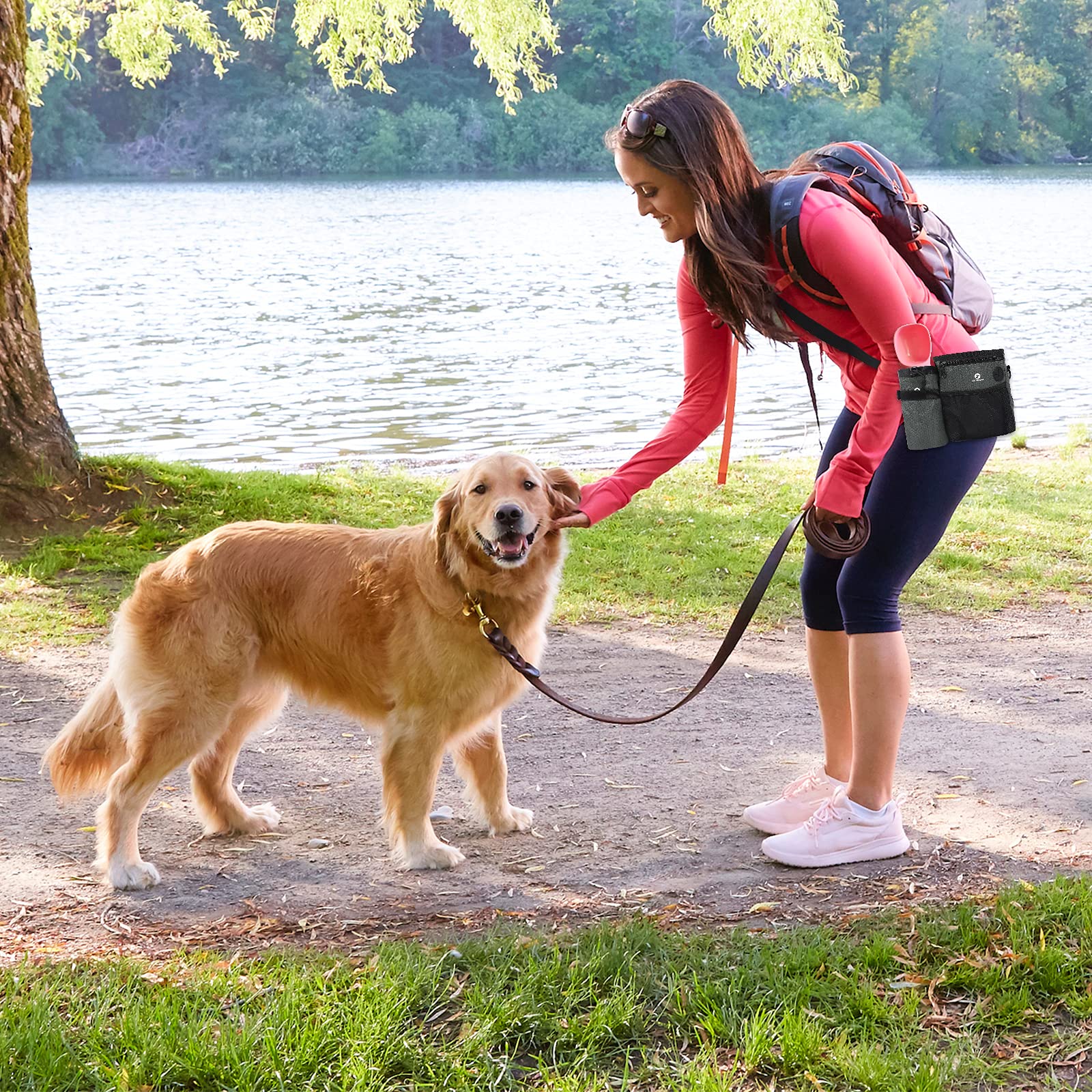 Borsa per dolcetti per Cani,con Borsa per Bottiglie d'Acqua e Dispenser per Sacchetti per Cacca incorporati per addestramento degli Animali Domestici e Porta Giocattoli