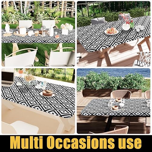 Miniatura 6 de smiry Mantel rectangular de pícnic, manteles elásticos impermeables para mesas de 4 pies, funda de vinilo con parte trasera de franela lavable para