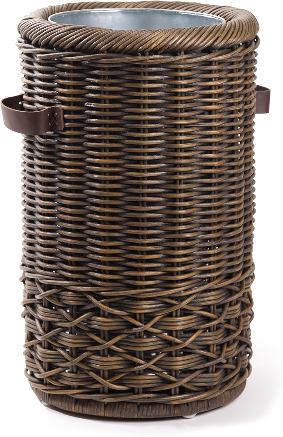 The Basket Lady Wicker Umbrella Stand, 12.5 in Dia (9.5 in Inside) x 20 in H, Antique Walnut Brown