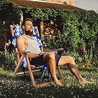 Vista 4 de Melino Silla plegable de madera para exteriores, 3 posiciones, reclinable, con almohada, bolsa con cremallera, correa de transporte, marco de madera