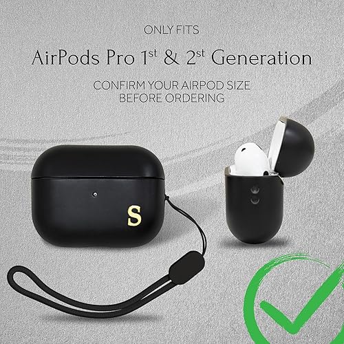 Miniatura 2 de COLLECTIVE HOME - Funda negra para AirPods Pro de 1 y 2 generación, diseño de letra personalizado, elegante y seguro con cordón, material de TPU