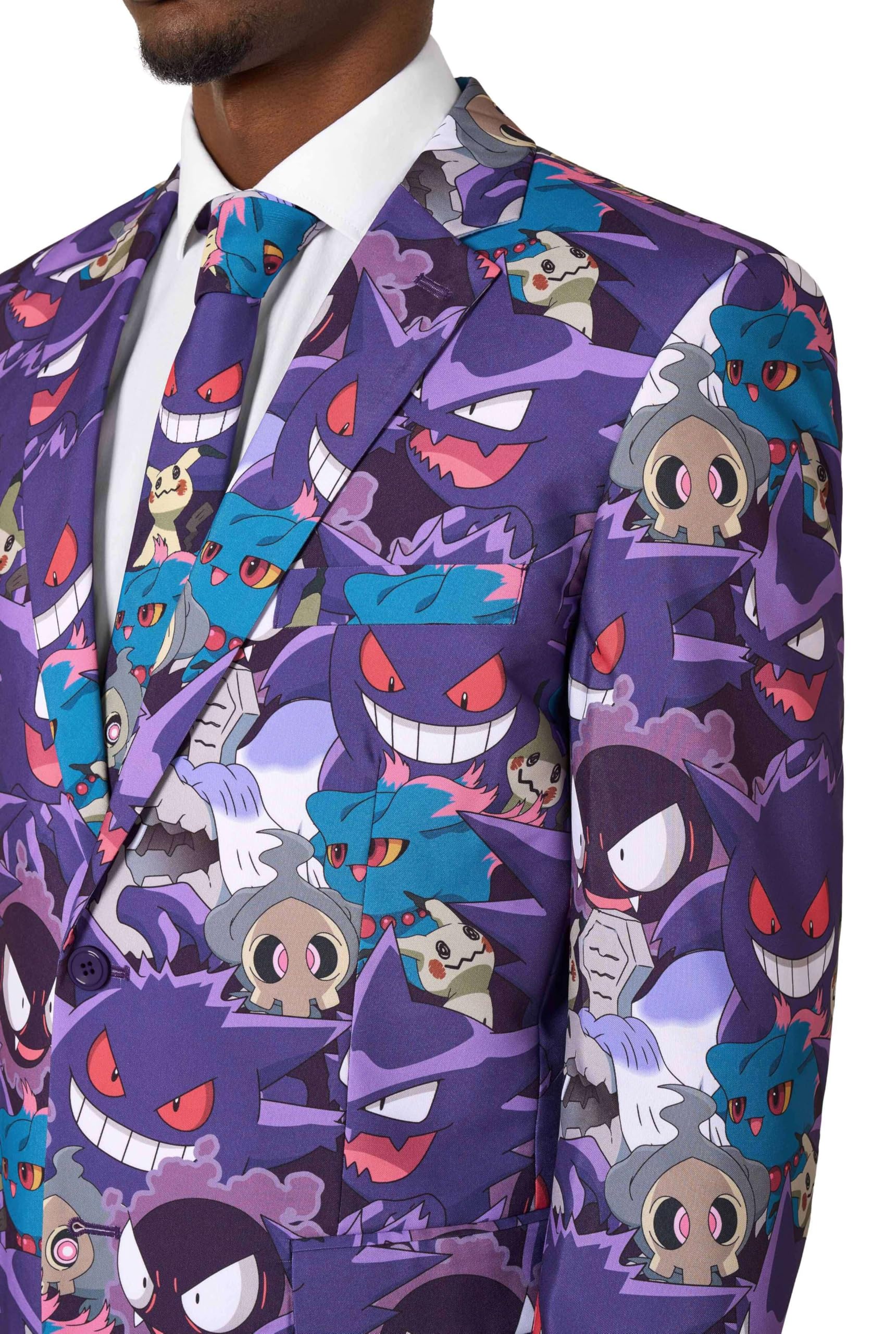 OppoSuits Tuta da uomo – Tuta ufficiale Pokémon Fantasma – Slim Fit – Multicolore – Include giacca e pantaloni e cravatta