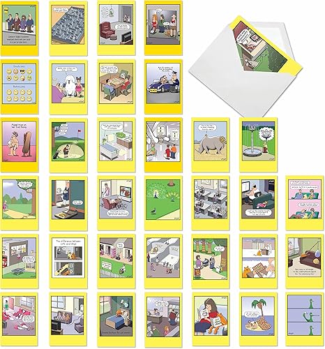 NobleWorks - Juego de 36 cajas surtidas divertidas tarjetas de felicitación en blanco con sobres, paquete variado de humor mixto - Amistad para