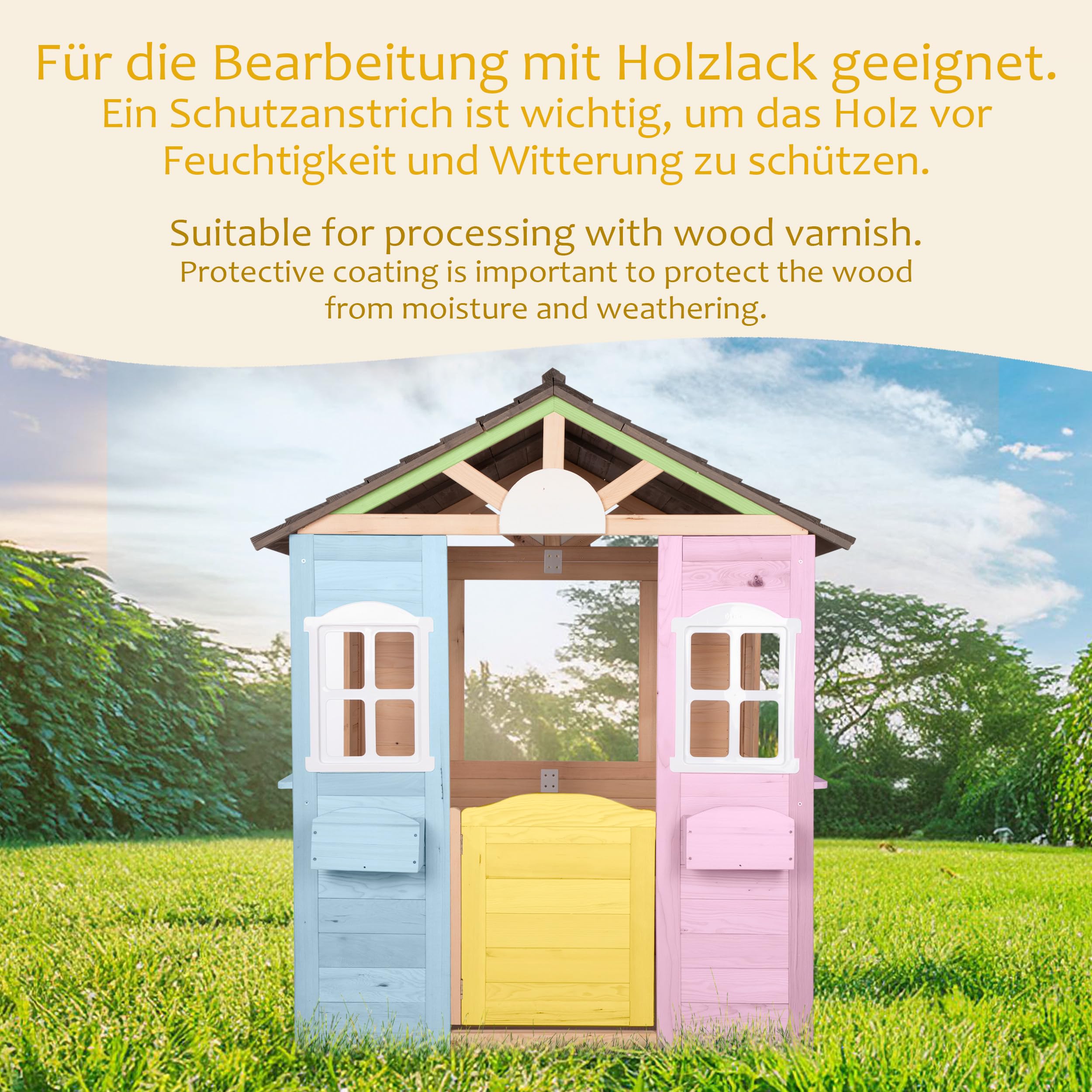 ONVAYA® Kinderspielhaus aus Holz ǀ mit Tür und Fenster ǀ Spielhaus aus Echtholz ǀ für DIY-Streichprojekte ǀ einfacher Aufbau ǀ Gartenhaus für Kinder