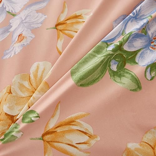 Miniatura 6 de JSD Juego de sábanas de 4 piezas con estampado floral naranja, tamaño matrimonial, sábanas de microfibra botánica suave, bolsillo extra profundo