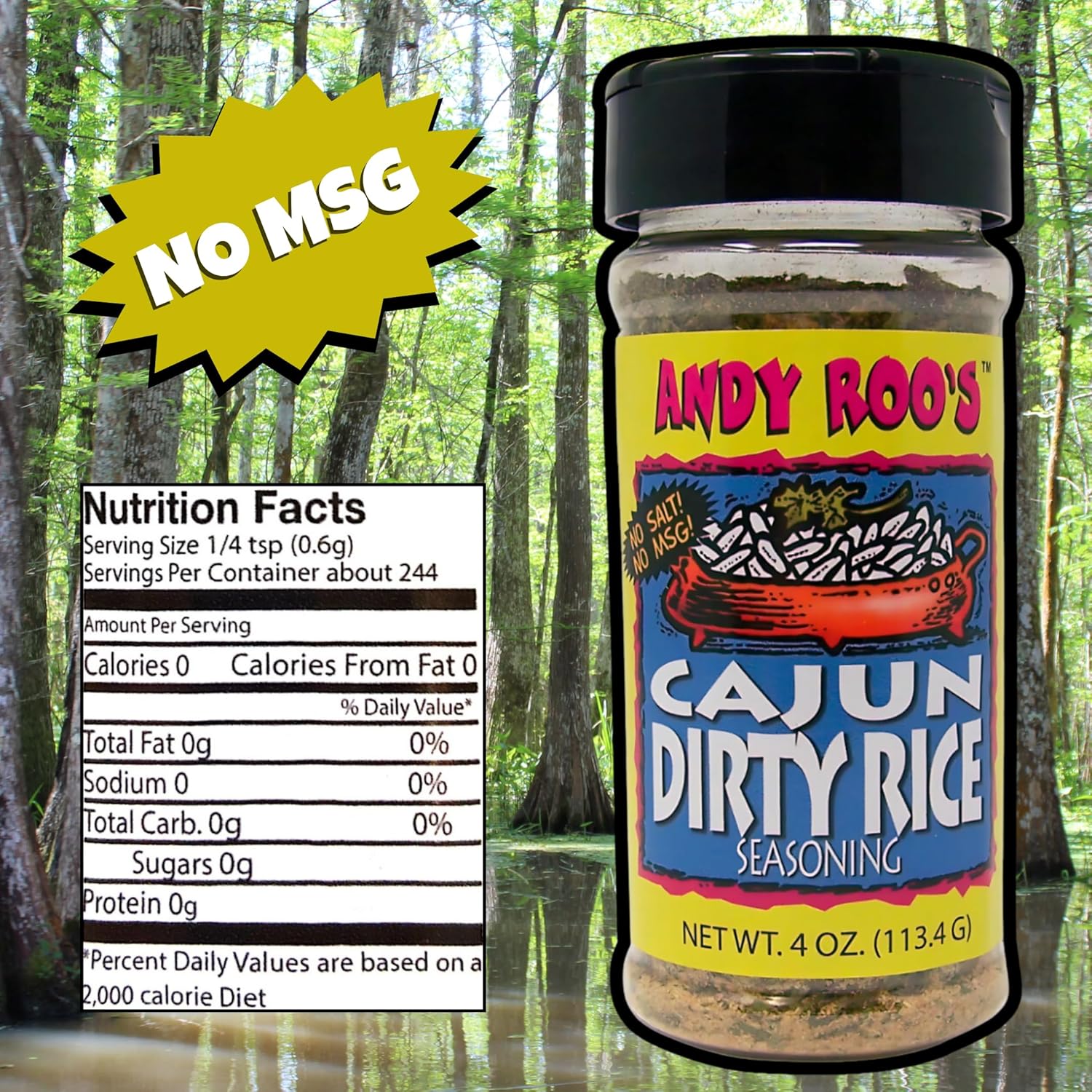 Andy Roo's Salt-Free Cajun Dirty Rice Creole Seasoning, 4 Ounce Shaker - Image 2