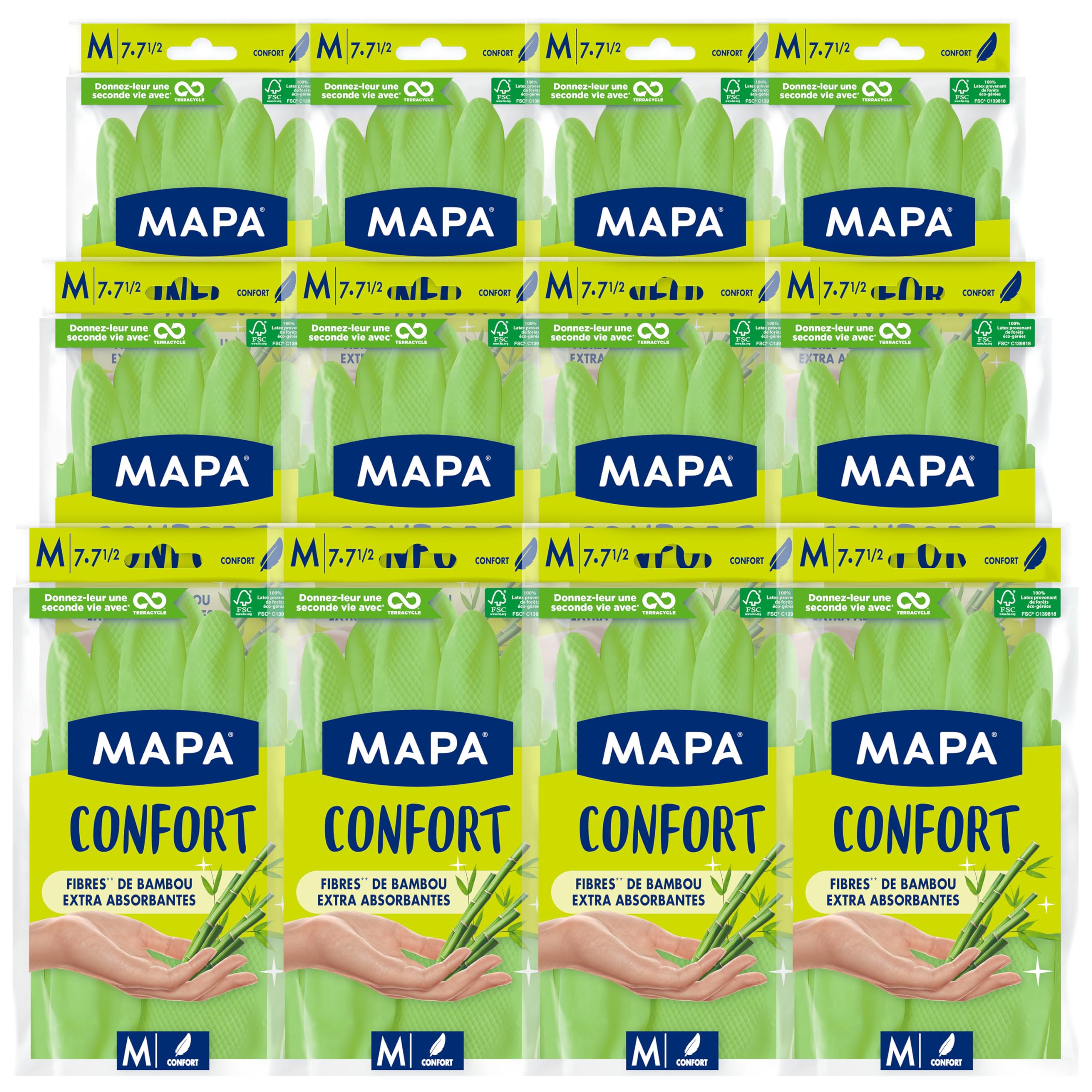 Spontex MAPA – Komfort – 12 Haushaltshandschuhe aus Bambusfasern – hält die Hände kühl und trocken, 12 Packungen à 1 Paar – Größe M